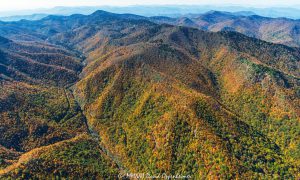 Sunburst Falls and Fork Ridge in Middle Prong Wilderness in Haywood County NC Aerial View