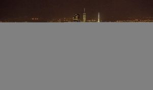 Midtown Manhattan Skyline Aerial at Night