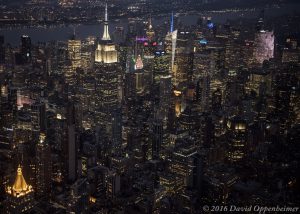 Midtown West Manhattan Skyline Aerial at Night