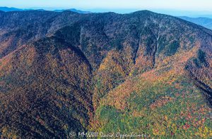 Celo Knob Mountain along with Gibbs Mountain and Horse Rock Mountain in the Black Mountains of Western North Carolina with Autumn Colors Aerial View