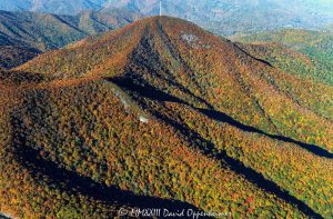 Mount Pisgah along the Blue Ridge Parkway in with Autumn Colors Aerial View