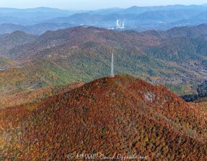 Mount Pisgah along the Blue Ridge Parkway in with Autumn Colors Aerial View