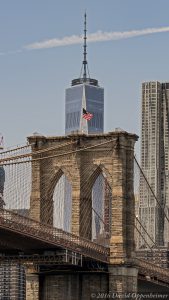 Brooklyn Bridge and One World Trade Center in New York City