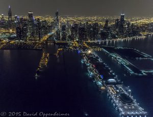 Navy Pier in Chicago Aerial Photo at Night