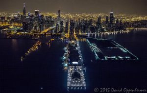 Navy Pier in Chicago Aerial Photo at Night