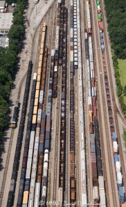 Norfolk Southern Intermodal Railyard in North Charleston, South Carolina Aerial View