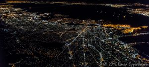 Oakland, California at Night Aerial Photo