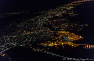 Oakland, California at Night Aerial Photo
