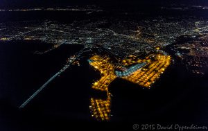 Oakland, California at Night Aerial Photo