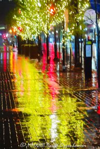 Philadelphia Sidewalk Glow in a Springtime Rain