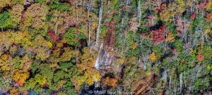 Poundingmill Branch Falls with Autumn Colors Aerial View in Western North Carolina
