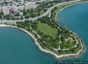 Promontory Point in Burnham Park in Chicago Aerial Photo
