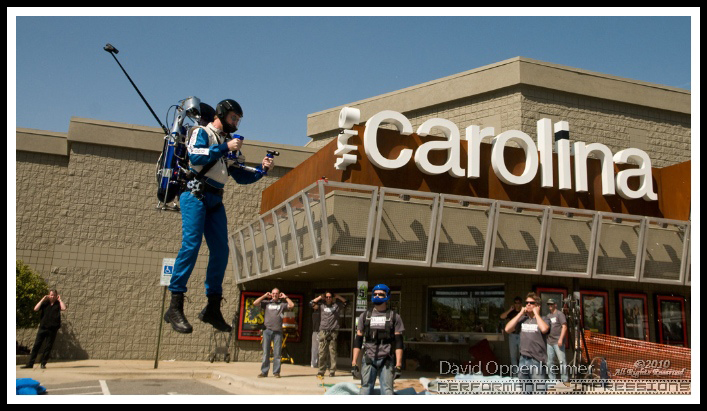 Rocketman Jet Pack flight by Howard Kinnie Gibson at Actionfest Film Festival Stunt Show at Carolina Cinemas