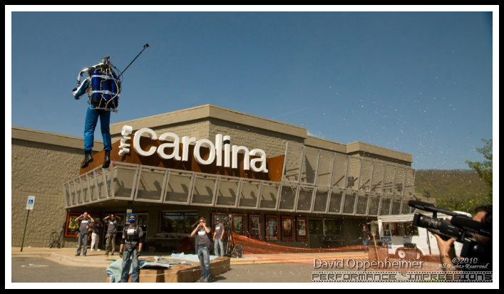 Rocketman Jet Pack flight by Howard Kinnie Gibson at Actionfest Film Festival Stunt Show at Carolina Cinemas