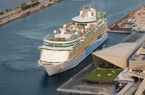 Royal Caribbean MS Freedom of the Seas Cruise Ship at PortMiami Aerial View