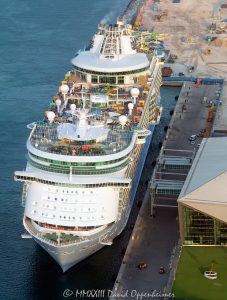 Royal Caribbean MS Freedom of the Seas Cruise Ship at PortMiami Aerial View