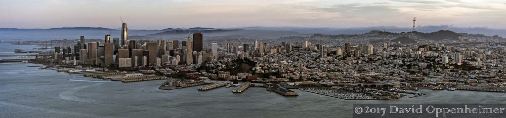 San Francisco City Skyline Panorama at Sunset Aerial