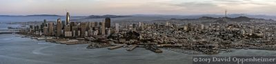 San Francisco City Skyline Panorama at Sunset Aerial
