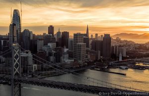 San Francisco City Skyline at Sunset Aerial