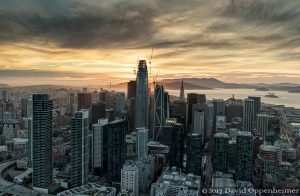 San Francisco City Skyline at Sunset Aerial