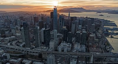 San Francisco City Skyline at Sunset Aerial