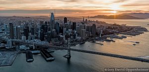 San Francisco City Skyline at Sunset Aerial