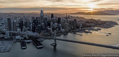 San Francisco City Skyline at Sunset Aerial