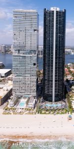 Turnberry Ocean Club Residences and Porsche Design Tower Miami on Sunny Isles Beach Aerial View