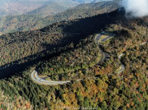 Waterrock Knob Blue Ridge Parkway autumn colors aerial view 7593