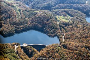 Wolf Creek Dam on Wolf Creek Lake in Jackson County North Carolina Aerial View